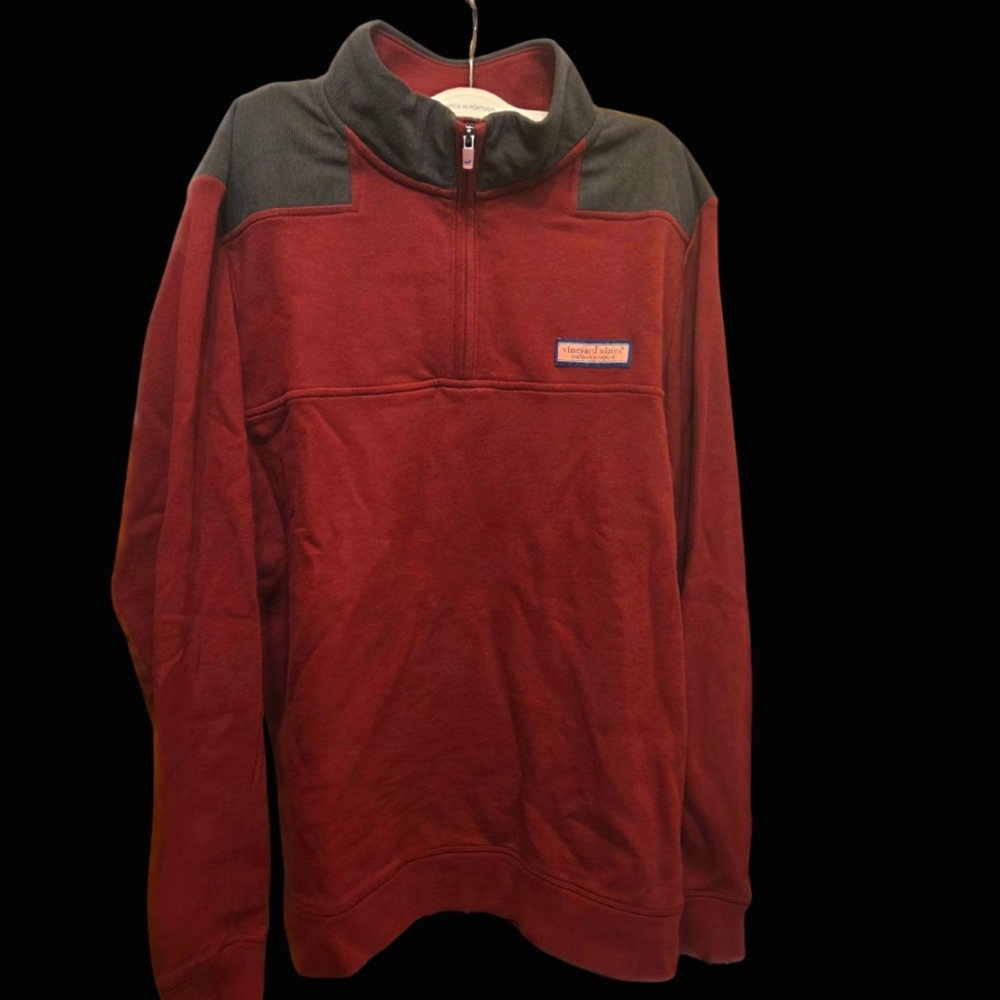 Vineyard vines Burgundy and Charcoal Fleece. Shep Shirt.